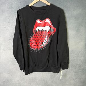 Rolling Stones Black Sweatshirt‎ M Medium Red Lips Thorns Graphic Pullover